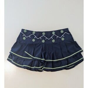 Lucky in Love Tennis Skort Navy Blue Lime Green Embroidered Pleated Skirt Size M